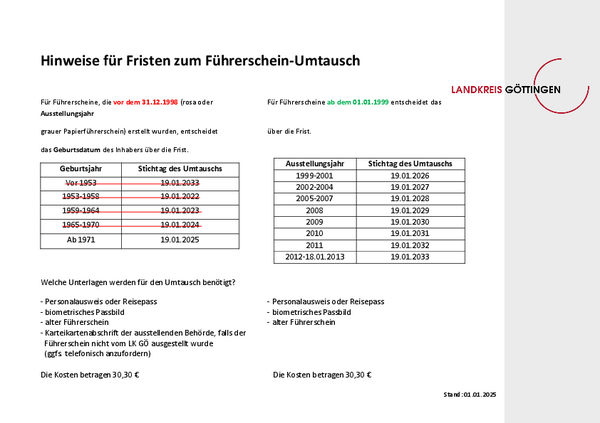 Umtauschfristen Führerschein